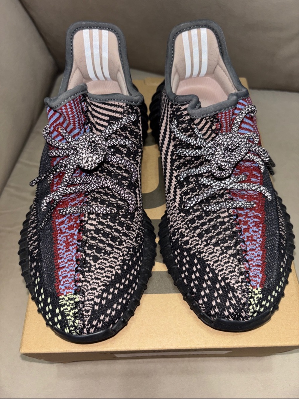 Yeezy Boost 350 V2 Black Multicolor Knit Running Shoes. reflective - Picture 4 of 13